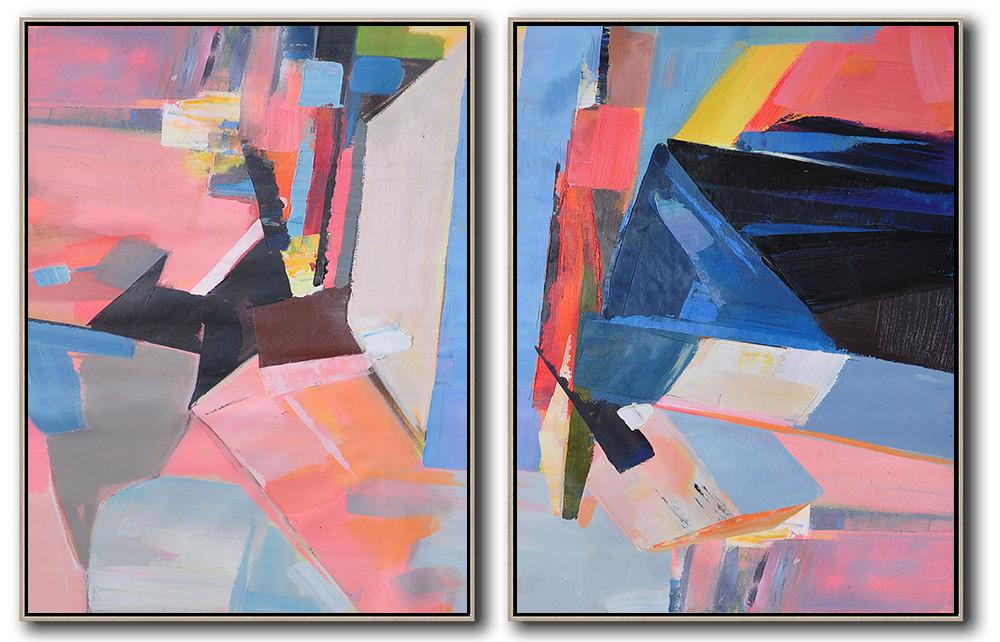 Hand-painted Set of 2 Contemporary Art on canvas - Modern Abstract Art Large